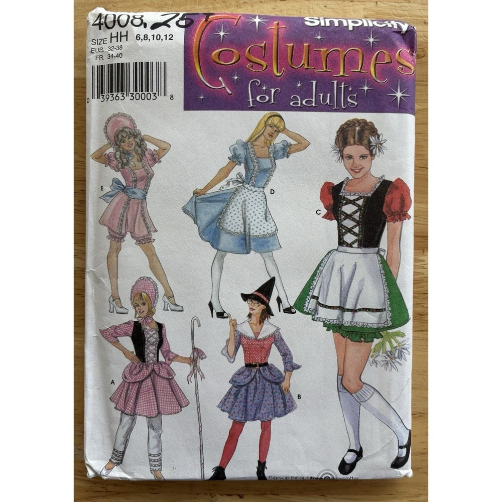 Simplicity 4008 Adult Costume Pattern Sz 6-12 Fairy Tale Witch Bo Peep Alice CUT